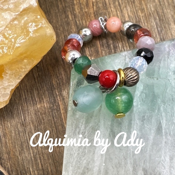 beaded handmade charms ring multi stones - Picture 1 of 2